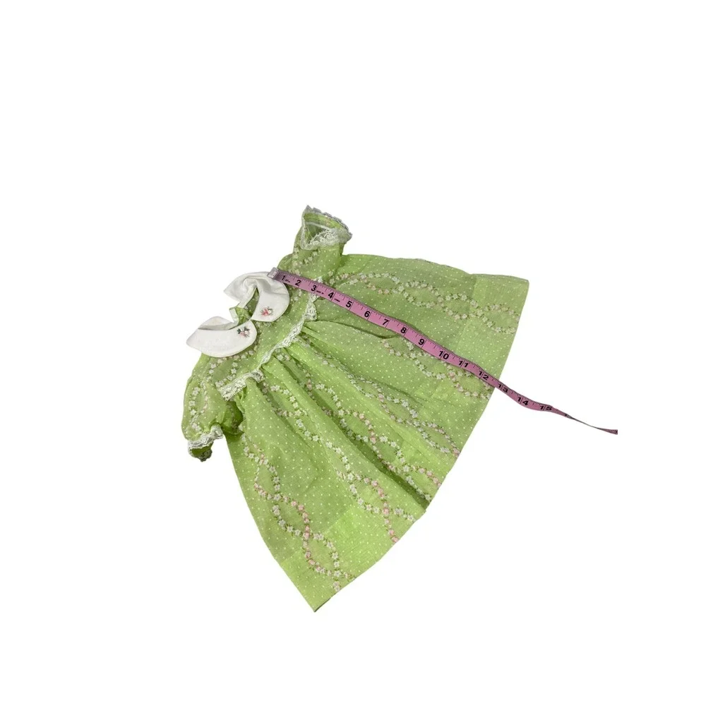 Handmade Baby Doll Outfit‎ Green Swiss Dot Floral Dress Slip Bloomers 3pc Set